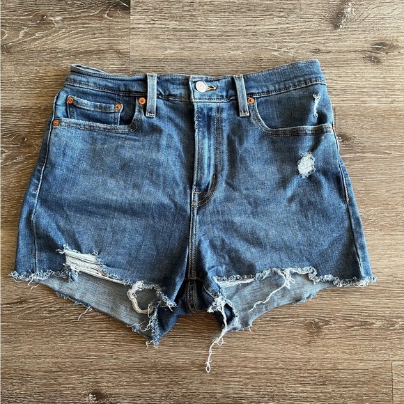 Levi's Blue Distressed Jean Shorts - Picture 1 of 5